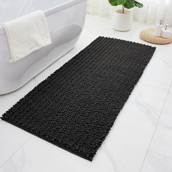 ILANGO Bathroom Rugs Black 60x24,Extra Soft Absorbent Chenille Bath Rugs,Thick Non-Slip Shaggy Bath Mat,Machine Washable Quick Dry Bath Mats for Bathroom Runner Floor, Tub, Shower Accessories - ModernBath