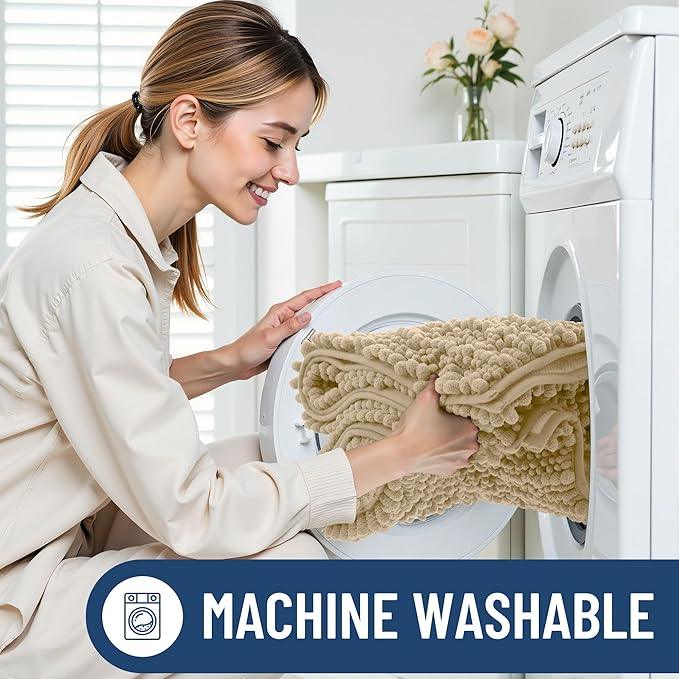 Smiry Bathroom Rugs Mat 47x20, Extra Soft Absorbent Chenille Bath Rugs, Non Slip Rubber Backing Machine Washable Quick Dry Bath Mats for Bathroom Floor, Tub, Shower, Home Decor Accessories, Beige - ModernBath