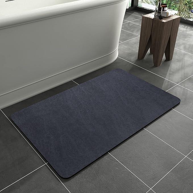 MontVoo -Bath Mat Rug-Rubber Backing Non Slip Quick Dry Absorbent Thin Bathroom Rugs Fit Under Door-Faux Suede Surface Bathroom Floor Mats-Shower Rug for in Front of Bathtub Shower Navy 17"x27.5" - ModernBath