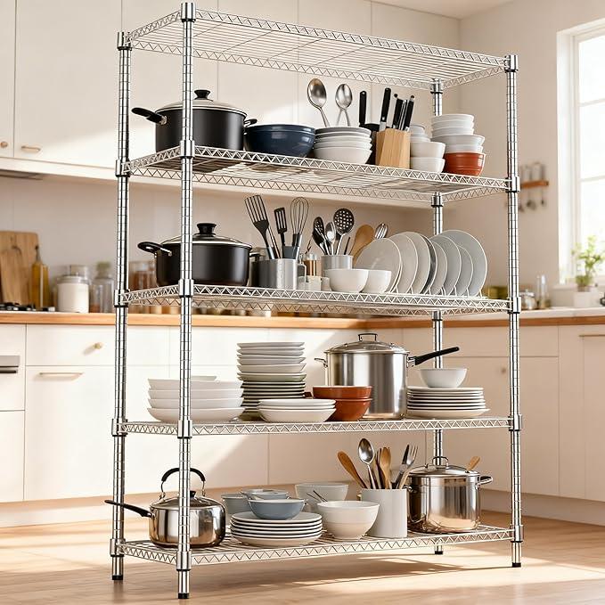 5 Tiers Shelf 1750 lbs Steel Storage Shelving Utility Shelving Unit Steel Organizer Wire Rack for Home,Kitchen,Office,Garage Chrome 17.7" D x 47.2" W x 72.4" H - ModernBath