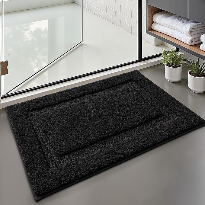 LUMI Ultra Soft Bathroom Rugs Non Slip with Rubber Backing, Absorbent Washable Bath Mat Quick Dry, Upgraded Premium Microfiber Plush Carpet for Bathtub and Shower Floor, Black, 24x36 - ModernBath