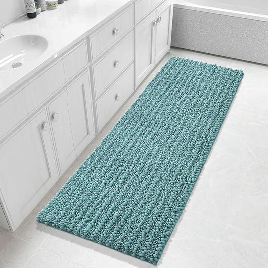 Yimobra Bathroom Runner Rug 60x24 Inch - Extra Long Non Slip Chenille Bath Mat, Soft & Absorbent, Machine Washable Shaggy Hallway Carpet for Vanity Tub Shower, Teal Blue Home Decor Accessories - ModernBath