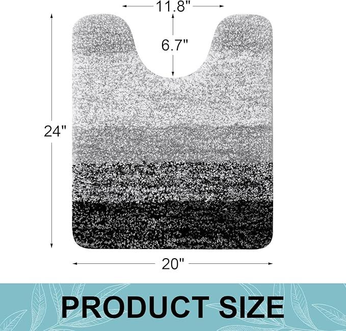 Arotive Microfiber Bathroom Rugs, Shaggy Soft and Absorbent Contour Toilet Rugs, Non-Slip, Thick Plush Machine Washable Dry Bath Mats for Toilet Base, 24x20, Black, U-Shape - ModernBath