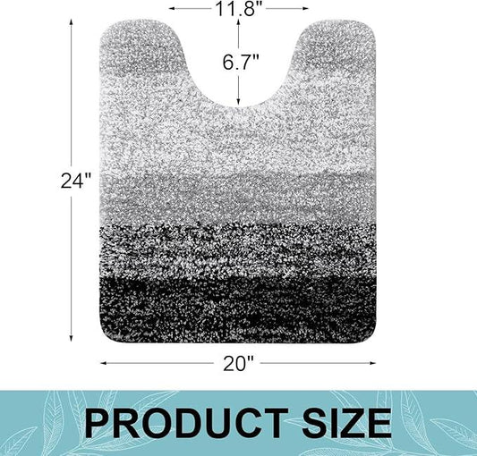 Arotive Microfiber Bathroom Rugs, Shaggy Soft and Absorbent Contour Toilet Rugs, Non-Slip, Thick Plush Machine Washable Dry Bath Mats for Toilet Base, 24x20, Black, U-Shape - ModernBath