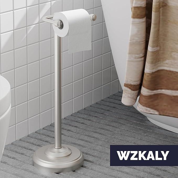 Toilet Paper Holder Stand, Brushed Nickel Toilet Paper Holder Free Standing, Post Pivoting Design & Stable Weighted Base SUS304 Stainless Steel for Bathroom(Mega Roll) - ModernBath