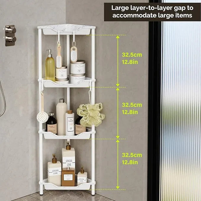 Orimade Rustproof 4 Tier Floor Standing Corner Shower Caddy Organizer, Plastic Metal Splicing Floor Corner Shelf Rack Storage Stands for Bathroom, Marble - ModernBath