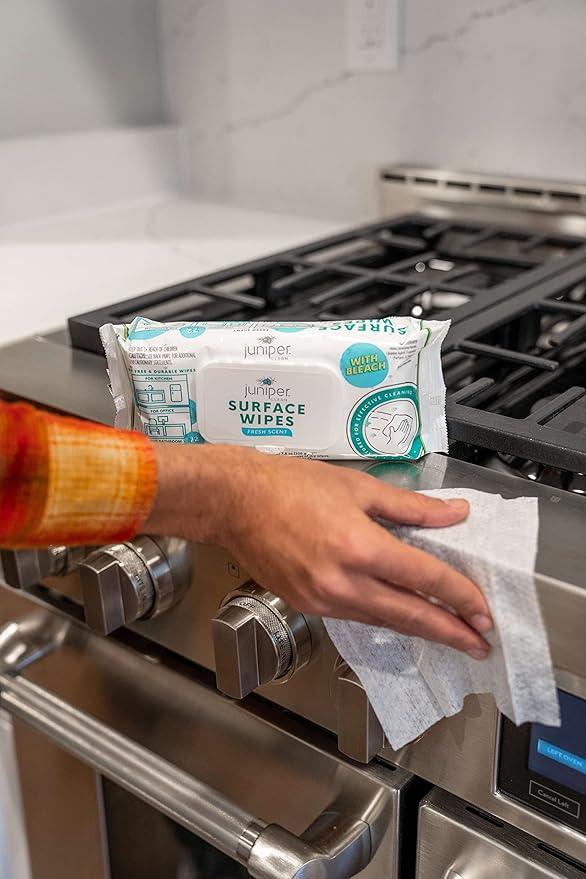 Juniper CLEAN 24 Pack Surface Cleaning Wipes with Bleach, All-Purpose Cleaner for Bathroom, Kitchen, Office, 1728 Count Soft Flow, Fresh Scent, Lint Free & Durable - ModernBath