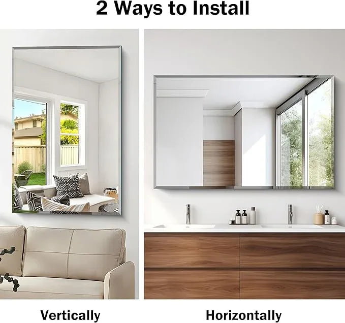 CILIBER Beveled Bathroom Mirror, 30x48 Large Frameless Mirrors for Over Sink, Upgraded Shatterproof Beveled Frameless Vanity Mirror for Bedroom, Living Room and Entryway (Horizontal/Vertical) - ModernBath