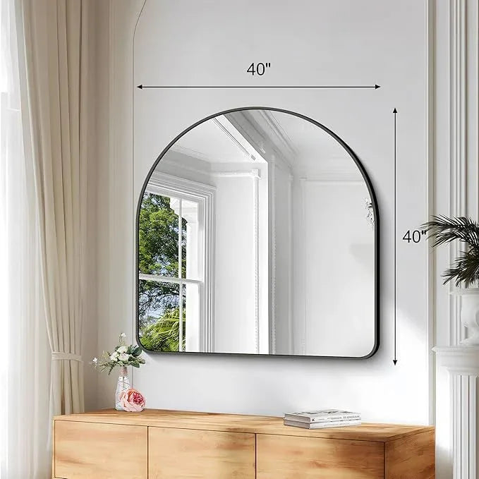 Arched Bathroom Mirror, 40"x40" Black Arched Mirror for Bathroom, Wall Mounted Mirror, Black Vanity Wall Mirror w/Metal Frame for Bedroom, Entryway, Living Room, Hanging or Leaning Against Wall - ModernBath