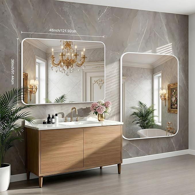 BONEWEI White Bathroom Mirror,36x48 inch Wall Mirror for Bathroom Wall Mounted,Rectangle Mirror for Bathroom Over Sink,Modern Frame Round Corner for Living Room,Bedroom Entryway,Horizontal/Vertical - ModernBath