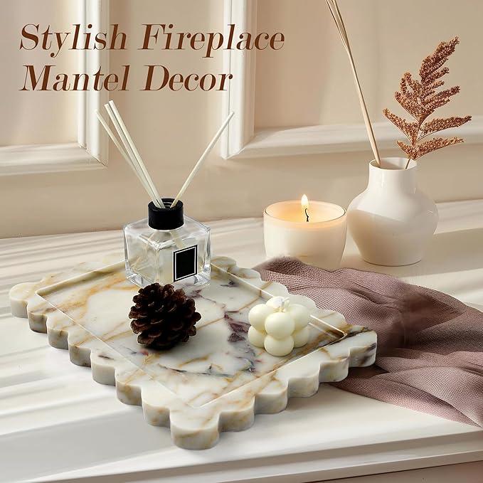 YMXYJM Genuine Calacatta Viola Scalloped Marble Tray, Real Natural Marble Stone Tray, Luxury Decorative Trays for Bathroom, Dresser, Vanity, Kitchen, Home Decor, 10.6" x 8", Calacatta Gold - ModernBath