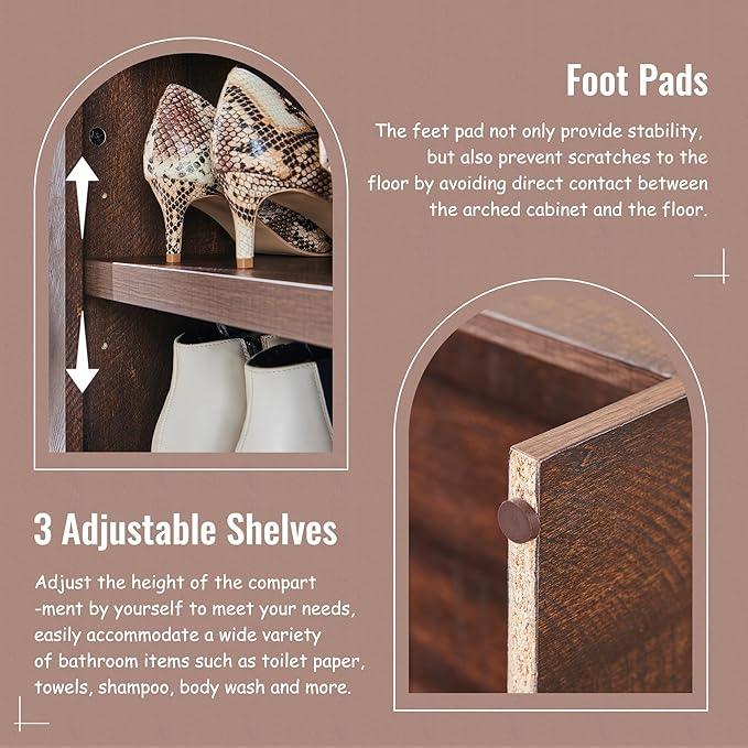 67" Tall Arched Bathroom Storage Cabinet, 8-Tier Modern Farmhouse Storage Cabinet with Adjustable Shelves, Wood Freestanding Cabinet for Bathroom, Living Room, Entryway, Hallway (Brown) - ModernBath
