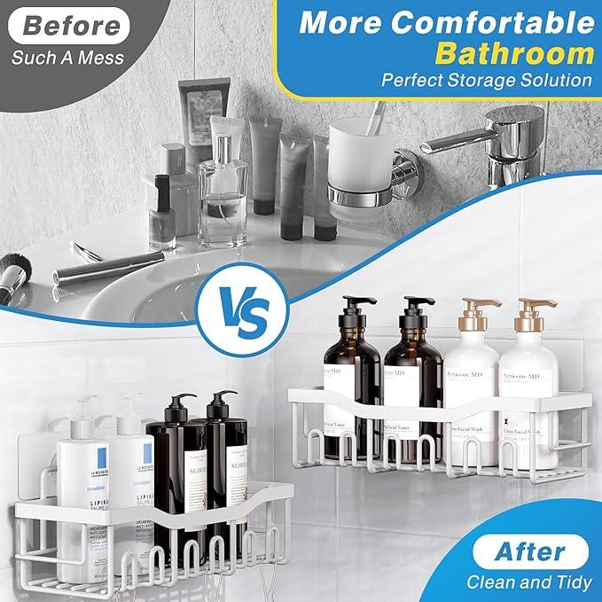 EUDELE 5-Pack Rustproof Stainless Steel Shower Caddy – No Drill Adhesive Bathroom Organizer with Large Capacity, Spacious Shower Shelves for Inside Shower, Kitchen & Home Decor Storage-XL Size - ModernBath