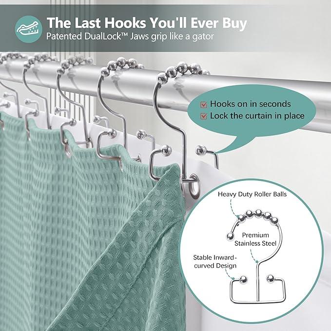 Luxury 3 in 1 Shower Curtain Set 3D Textured Waffle Weave Bathroom Curtain with Waterproof SGS Certified Fabric Liner & 12 Anti-Fall Stainless Steel Hooks, Machine Washable 72"x72" (Turquoise) - ModernBath