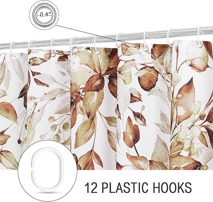 Gibelle Long Shower Curtain 72 x 78, Brown Floral Shower Curtain for Bathroom, Watercolor Plant Eucalyptus Leaves Fabric Shower Curtain Set - ModernBath