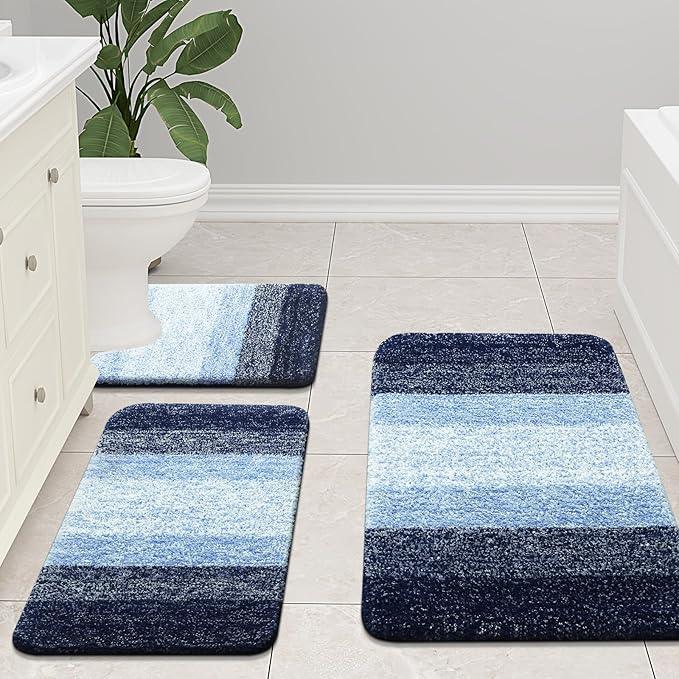 Arotive Microfiber Bathroom Rugs, Shaggy Soft and Absorbent Bath Rug, Non-Slip, Thick Plush Machine Washable Dry Bath Mats for Bathroom, Tub and Shower, 70x24, Blue, Rectangular - ModernBath