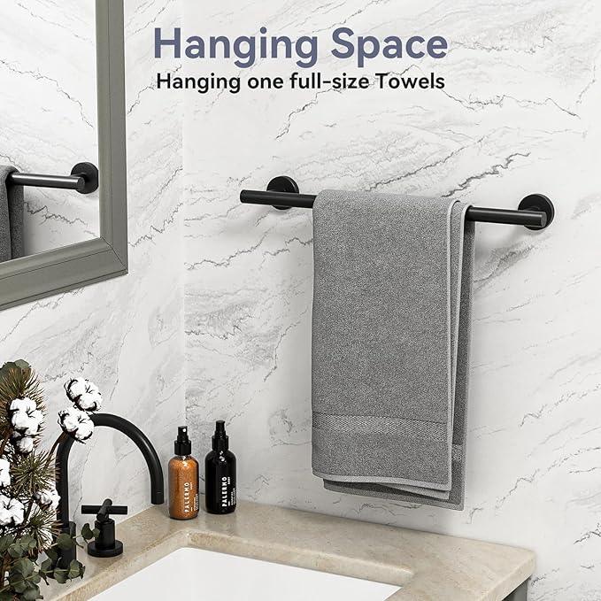 Matte Black Towel Bar, 16 Inch Bathroom Towel Rack, Towel Holder Wall Mounted, Thicken SUS304 Stainless Steel Towel Rod Modern Home Decor (Total Length 18-Inch) - ModernBath