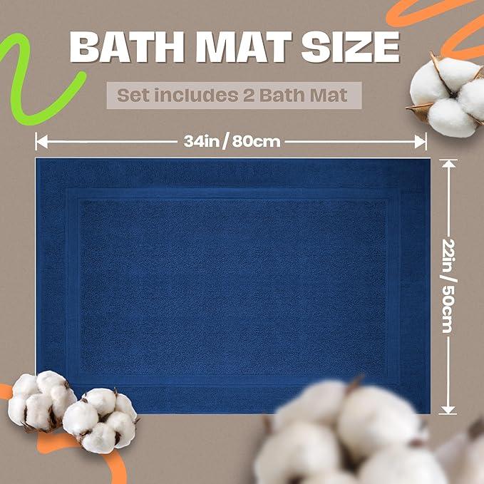 Infinitee Xclusives Premium Cotton Bath Mats for Bathroom – Pack of 2 | 34x22 Inches | Ultra Soft, Super Absorbent, Non-Slip, Machine Washable Mats (Tranquil Navy) [Not a Rug] - ModernBath