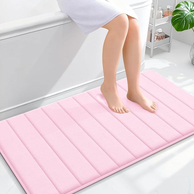 OLANLY Memory Foam Bath Mat 44x24, Super Soft Absorbent Bathroom Rugs, Quick Dry, Machine Washable Shower Floor Rugs, Bathmat Carpet, Bathroom Home Decor Accessories, Pink - ModernBath