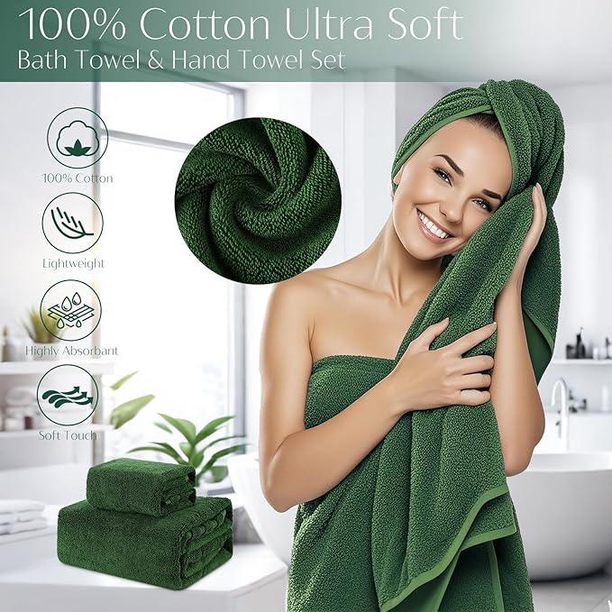 WSBArt 32PCS Bathroom Accessories Set Bathroom Set,Hunter Green Shower Curtain Set,Bath Towel Set,Hand Towel,Toilet Brush,Trash Can & 3PCS Soap Dispenser - ModernBath