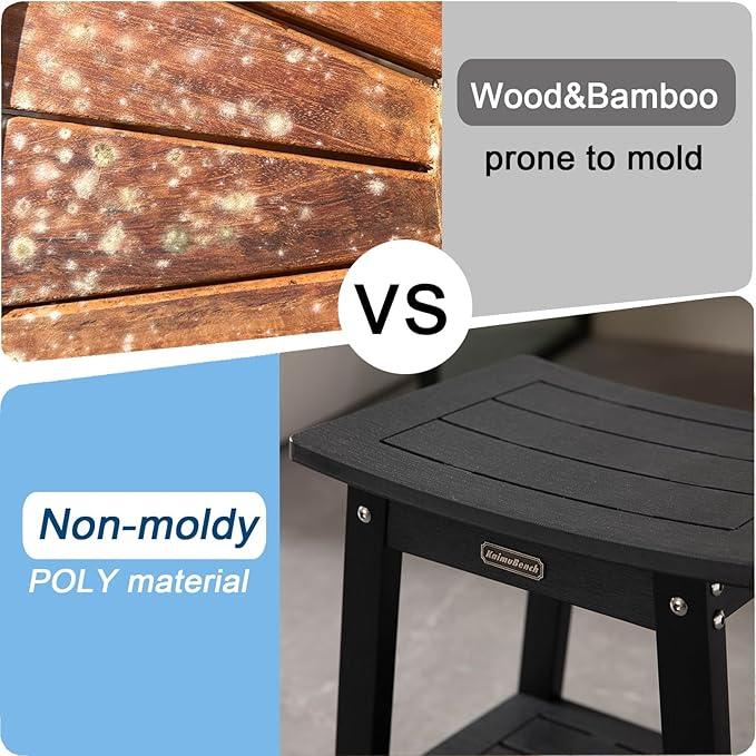 KaimuBench HDPS Shower Stool Waterproof, Bench Seat for Shaving Legs, Plastic Chair for Inside Shower, Foot Rest With Adjustable Feet, Non-Slip/No Maintenance, Black - ModernBath