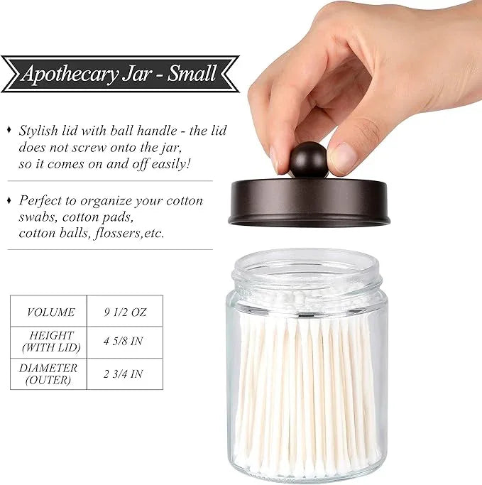 Apothecary Jars 3 Pack - Glass Bathroom Containers with Stainless Steel Lids - Rustic Farmhouse Decor Bathroom Accessories, Vanity Organizer Apothecary Jars for Qtip/Cotton Balls (Bronze) - ModernBath