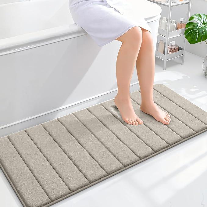 OLANLY Memory Foam Long Bathroom Rugs Runner 47x20, Super Soft Absorbent Bath Mat, Quick Dry, Machine Washable Shower Floor Rugs, Bathmat Carpet, Bathroom Home Decor Accessories, Warm Taupe - ModernBath