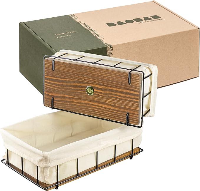 BAOBAB WORKSHOP Set of 2 Wooden Bathroom Baskets Organizer & Storage - Basket for Bathroom & Kitchen Decor - Toilet Tank Tray - Toilet Paper Basket for Back of Toilet Organizer - ModernBath