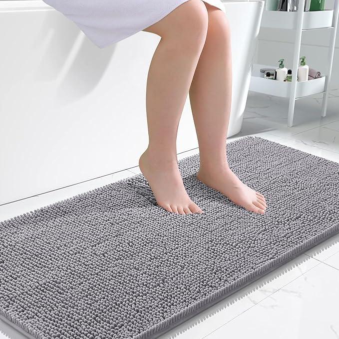 OLANLY Bathroom Rugs 47x24, Extra Soft Absorbent Chenille Bath Rugs, Rubber Backing Quick Dry, Machine Washable Bath Mats for Bathroom Floor, Tub and Shower, Home Decor Accessories, Grey - ModernBath