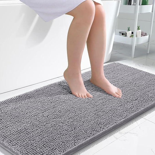 OLANLY Bathroom Rugs 47x24, Extra Soft Absorbent Chenille Bath Rugs, Rubber Backing Quick Dry, Machine Washable Bath Mats for Bathroom Floor, Tub and Shower, Home Decor Accessories, Grey - ModernBath