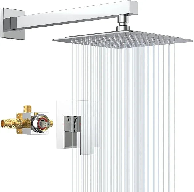 SunCleanse Shower Faucet Set with Valve, 8 Inch Square Shower Head and Handle Set, Single Handle Shower Trim Kit with Extra Long Shower Arm, Polished Chrome - ModernBath