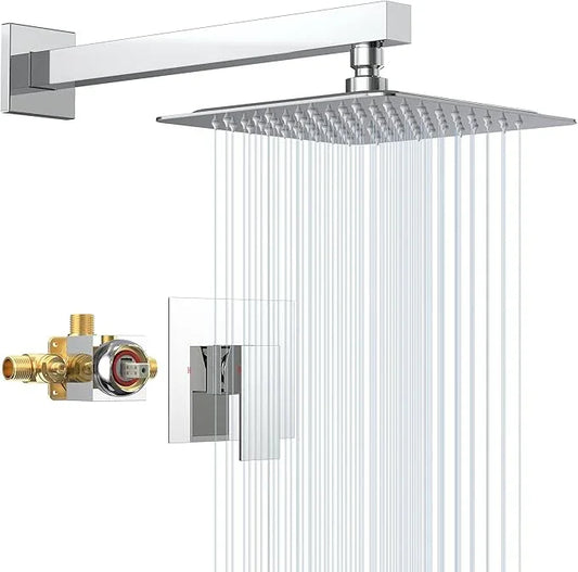 SunCleanse Shower Faucet Set with Valve, 8 Inch Square Shower Head and Handle Set, Single Handle Shower Trim Kit with Extra Long Shower Arm, Polished Chrome - ModernBath