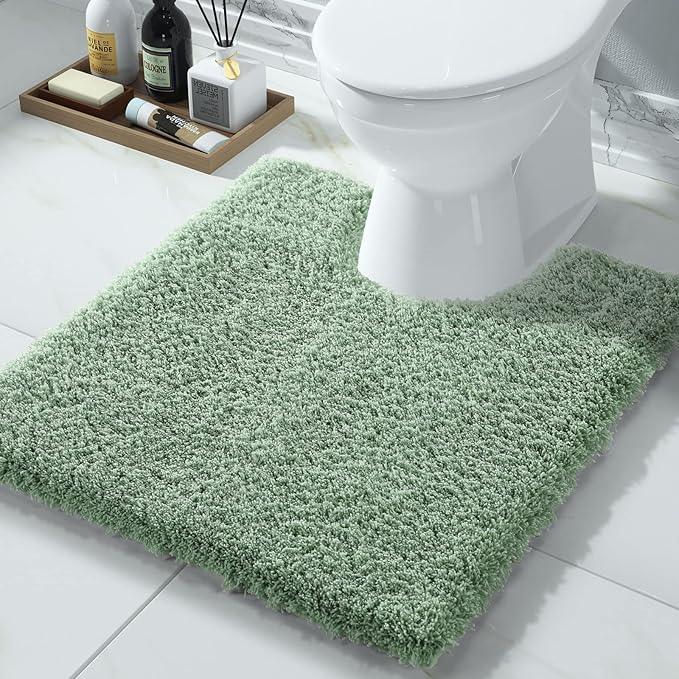 Yimobra U Shaped Toilet Bath Rug, Fluffy Plush, Super Shaggy Soft Non Slip, Water Absorbent Microfiber Bath Mat, Dries Quickly, Machine Washable Thick Bathroom Rugs, 20"x 24", Pure Light Green - ModernBath
