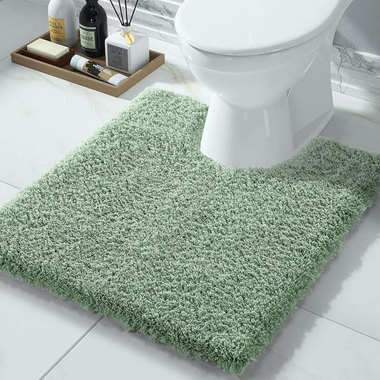 Yimobra U Shaped Toilet Bath Rug, Fluffy Plush, Super Shaggy Soft Non Slip, Water Absorbent Microfiber Bath Mat, Dries Quickly, Machine Washable Thick Bathroom Rugs, 20"x 24", Pure Light Green - ModernBath