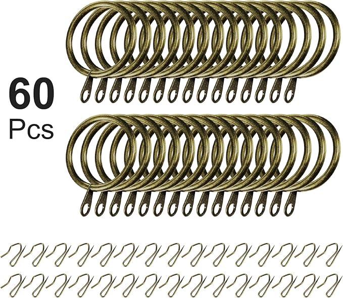 Hotop 30 Pcs Metal Drapery Curtain Rings 0.98/1.26/1.65 inch Interior Diameter and 30 Pcs Hanging Curtain Drapery Pin Hooks for Window Door Shower(Oil-Rubbed Bronze,32 mm) - ModernBath