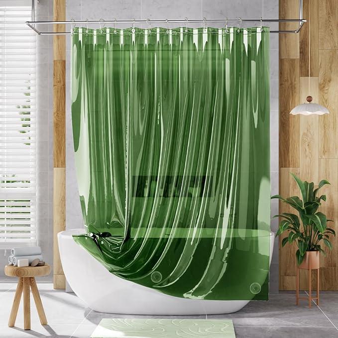 AmazerBath Extra Long Shower Curtain Liner 72x84, Clear Green Shower Liner 84 Inches Long, Plastic Shower Curtain Liners, Cute Tall Shower Liner, PEVA Bathroom Shower Curtain Liners & 3 Magnets - ModernBath