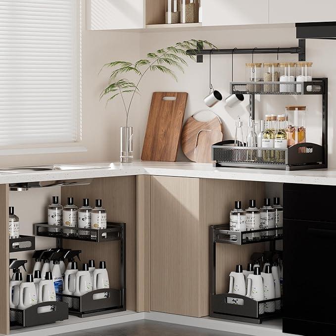 Under Sink Organizer,2 Pack Height Adjustable Under Sink Organizers and Storage, 2 Tier Under Sink Storage for Kitchen Bathroom Cabinet - ModernBath