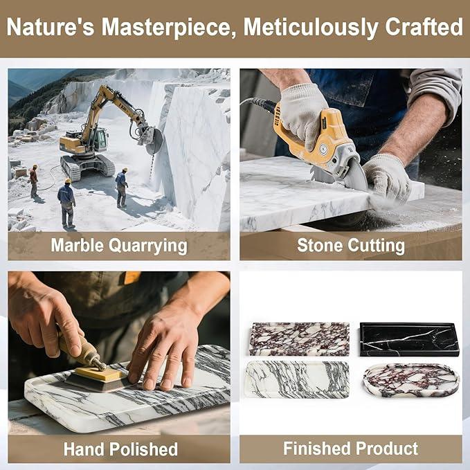 Natural Marble Vanity Tray - Moujings Genuine Marble Perfume Tray for Bathroom Decor, Stone Bathroom Vanity Organizer Tray for Kitchen Counter, Candles, Jewelry, Coffee, Makeup, Key - ModernBath