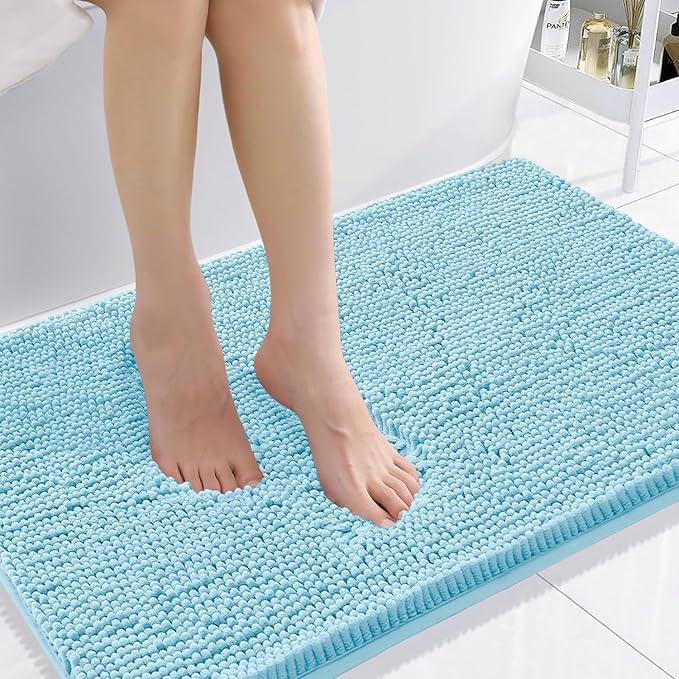 Smiry Luxury Chenille Bathroom Rugs 36x24, Extra Soft and Absorbent Shaggy Bath Mat, Machine Washable, Non-Slip Plush Carpet Runner for Tub, Shower, and Floor, Home Decor Accessories, Sky Blue - ModernBath