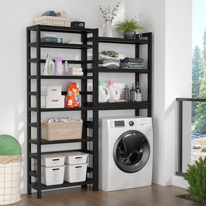 Homykic 6-Tier Bamboo Bookshelves and Bookcases, Adjustable 63.4”Tall Shallow Book Shelf Organizer Rack, Freestanding Storage Shelving Unit for Living Room, Kitchen, Bathroom, Office, Black - ModernBath