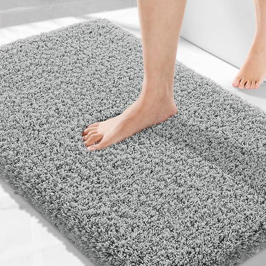 Yimobra Bathroom Rugs Non Slip Washable 36x24, Ultra Soft and Water Absorbent Bath Mats, Plush Shower Mat Outside, Luxury Microfiber Carpet Thick Matts for Bathroom Floor/Tub, Pure Gray - ModernBath
