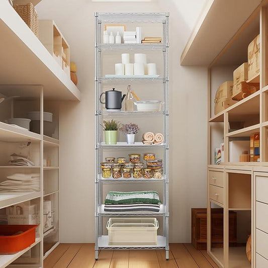 Finnhomy 8-Tier Wire Shelving Unit Adjustable Steel Wire Rack Shelving, 80.7 Inches Height 8 Shelves Metal Storage Rack, Pantry Shelves for Storage with PE mat, NSF Certified, Chrome - ModernBath