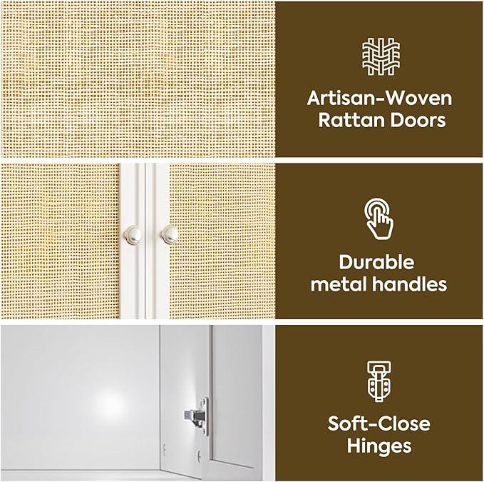 Kitchen Wall Cabinets,Rattan Wall Mounted Laundry Cabinets with Adjustable Shelf, Floating Hanging Storage Cabinet for Laundry Room, Bathroom, Kitchen - ModernBath