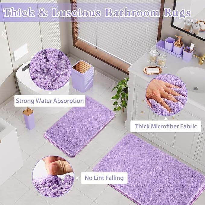 XLHOMO Bathroom Accessory Set–Bathroom Sets with Shower Curtain and Rugs, Non Slip Bathroom Rugs Super Absorbent, Light Purple Ombre Shower Curtain with Hooks, Lavender Bathroom Sets Complete for Home - ModernBath