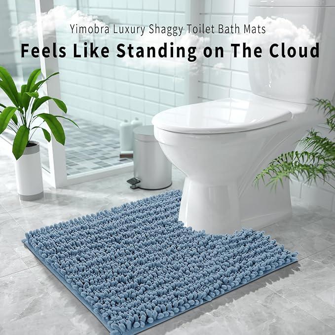 Yimobra Toilet Rug U Shaped Washable 24x20 Inch - Ultra Soft Absorbent Chenille Bath Rugs for Toilet, Quick Dry & Machine Washable, Non Slip Contour Bathroom Mat, Denim Blue - ModernBath