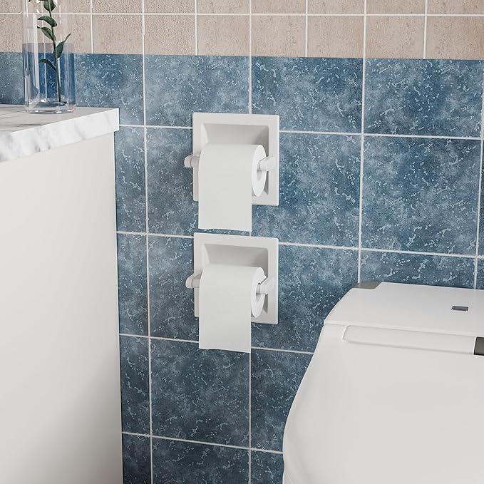 Recessed Toilet Paper Holder for Regular Rolls White 2 Pack, Pivoting Toilet Paper Holder Wall Mount Made of Metal, in Wall Toilet Paper Holders for Bathroom - ModernBath