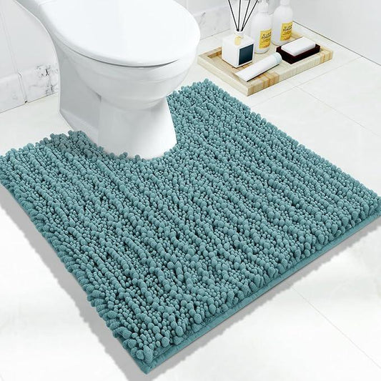 Yimobra Toilet Rug U Shaped Washable 24x24 Inch - Ultra Soft Absorbent Chenille Bath Rugs for Toilet, Quick Dry & Machine Washable, Non Slip Contour Bathroom Mat, Teal Blue - ModernBath