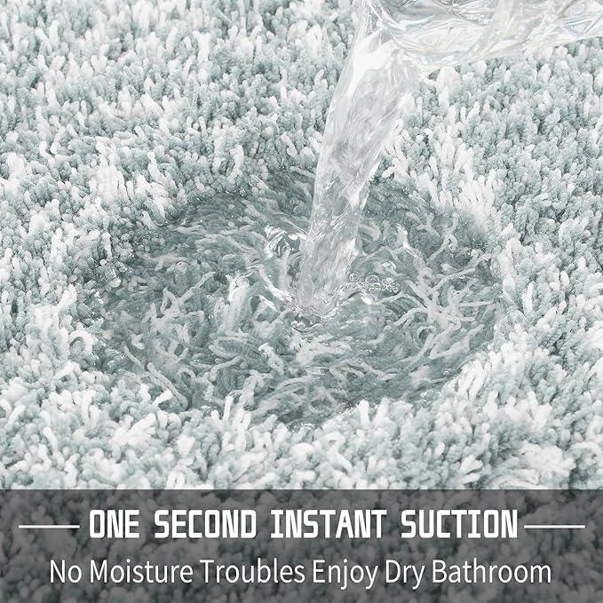 Yimobra Bathroom Rugs Sets 2 Piece, Soft Absorbent Bath Mat and U-Shaped Toilet Rug with Non Slip Backing, Machine Washable, Plush Bath Mats for Bathroom, 24"x17"+24"x20", Sky Light Blue & White - ModernBath