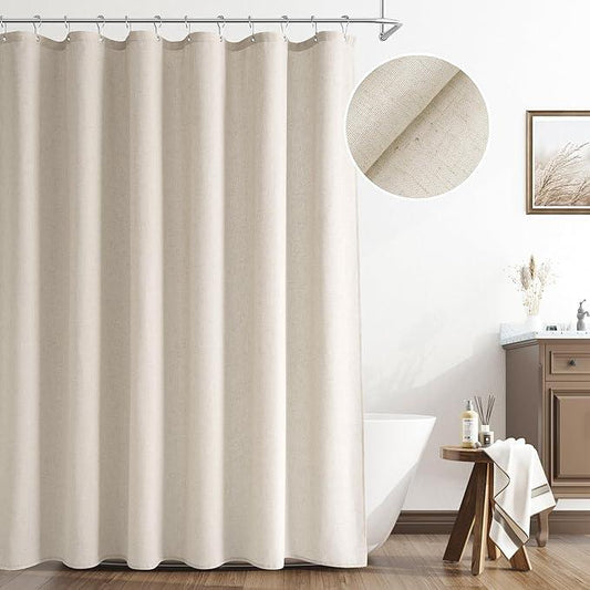 Naturoom Light Tan Linen Shower Curtain, Cloth Textured Fabric Shower Curtain Set with Hooks, Simple Elegant Modern Farmhouse Country Ultra Thick Bath Curtains for Bathroom,Water Repellent,72x72 - ModernBath