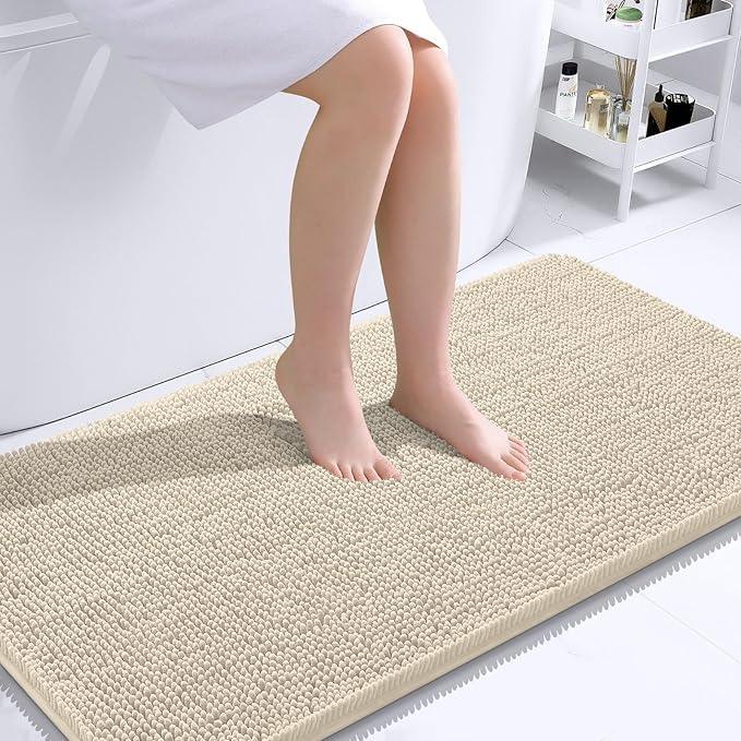 OLANLY Bathroom Rugs 44x24, Extra Soft Absorbent Chenille Bath Rugs, Rubber Backing Quick Dry, Machine Washable Bath Mats for Bathroom Floor, Tub and Shower, Home Decor Accessories, Sand - ModernBath